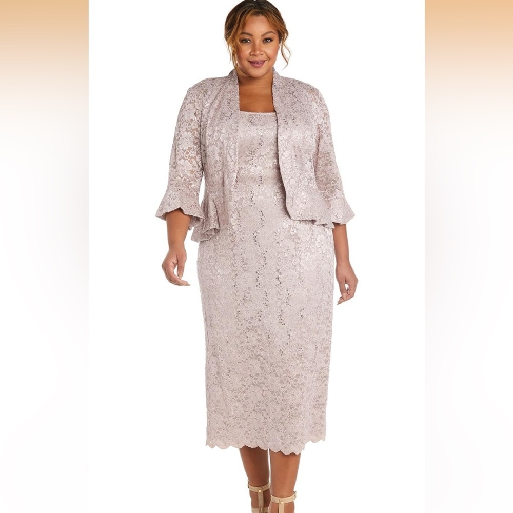 Lace Sequin Two-Piece Dress Set in Blush Sz 16 NWT
